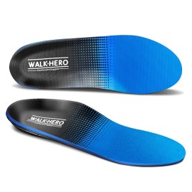Walkhero Plantar Fasciitis Pain Relief Insoles High Arch Support Orthotic Shoes Inserts, Relieve Flat Feet and Foot Fatigue (Mens 16-16 1/2, Blue)