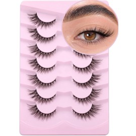 Lashes Natural Look False Eyelashes Wispies Short Faux Mink Lashes Soft 14mm Cat Eye Wispy Strip Eyelashes Pack