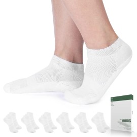 Bulinlulu Diabetic Socks for Women Men-6 Pairs Bamboo Viscose Non Binding Diabetic Ankle Low Cut Sock Size 6-9 9-11White-Small