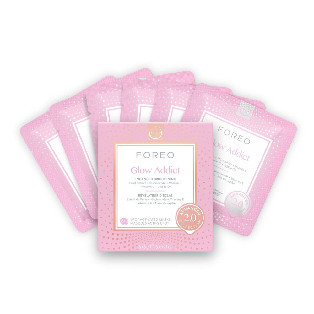 FOREO Glow Addict Advanced Collection 2.0 UFO-Activated Facial Mask - Hydrating Facial - Beauty & Personal Care - Vitamin C & Vitamin E - For All Skin Types & Dull Skin - Antiaging - 6 pcs in Pack