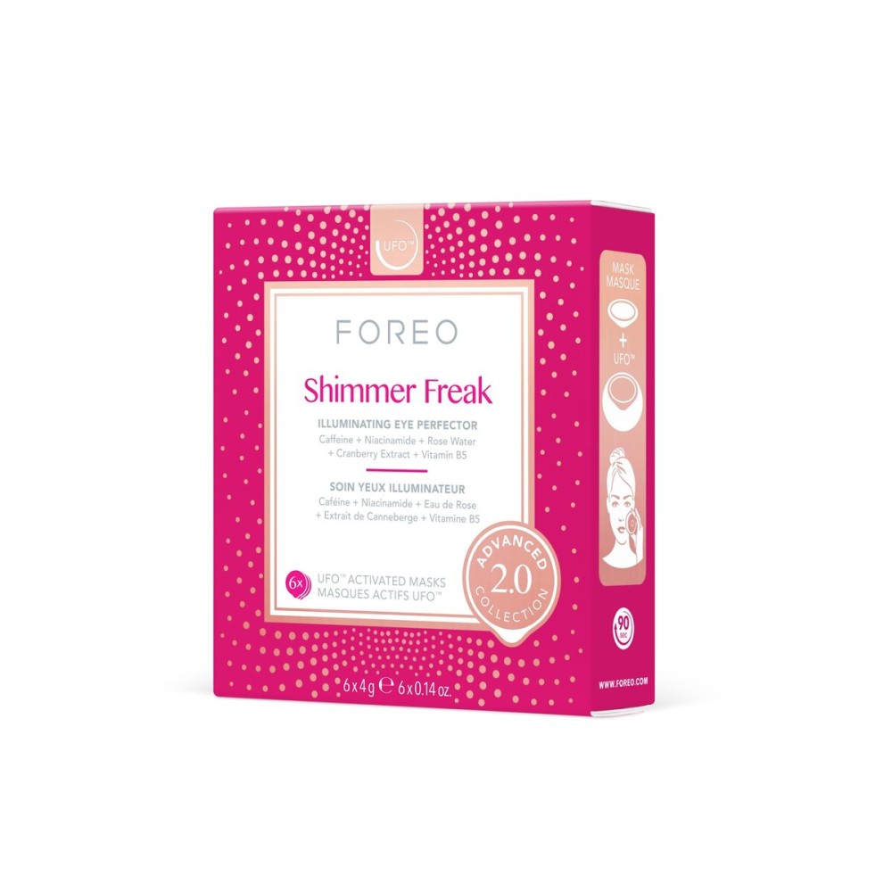 FOREO Shimmer Freak Advanced Collection 2.0 UFO-Activated Facial - Eye Contour Illuminating - Beauty & Personal Care - Rose Water - Niacinamide - All Skin Types - Wrinkles - Puffiness - 6 pcs in Pack