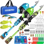 ODDSPRO Kids Fishing Pole - Kids Fishing Starter Kit - with Tackle Box, Reel, Practice Plug, Beginner\'s Guide and Travel Bag for Boys, Girls (2 Pack (Blue+Green), 1.5M 4.92Ft)