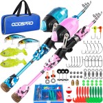ODDSPRO Kids Fishing Pole - Kids Fishing Starter Kit - with Tackle Box, Reel, Practice Plug, Beginner\'s Guide and Travel Bag for Boys, Girls (2 Pack (Blue+Light Pink), 1.5M 4.92Ft)