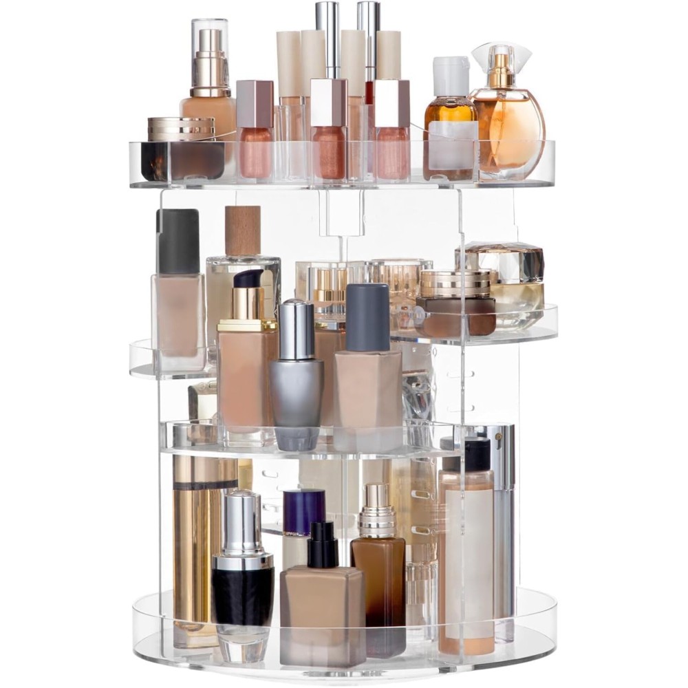 HBlife 360 Rotating Makeup Organizer Plus Size Adjustable Carousel Large Capacity Revolving Perfume Organizer Skincare Organizers Cosmetic Storage Spinning Holder for Vanity, Clear
