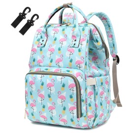 Yusudan Flamingo Diaper Bag Backpack for Baby Girls, Mom Waterproof Large Nappy Bags for Women (Green)