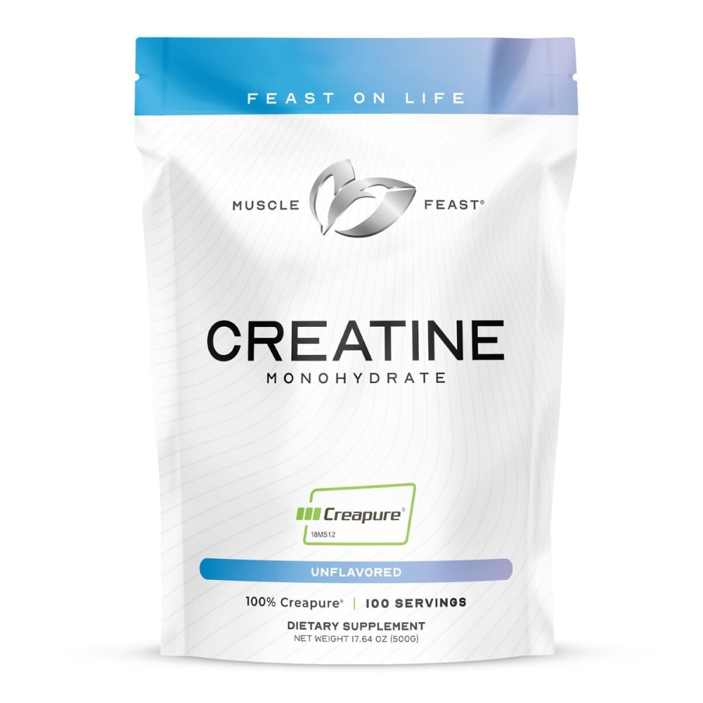 Muscle Feast Creapure Creatine Monohydrate Powder, Vegan Keto Friendly Gluten-Free, Mass Gainer, Muscle Recovery Supplement and Trusted Creatine for Muscle Growth, Creatine Powder, Unflavored, 500g