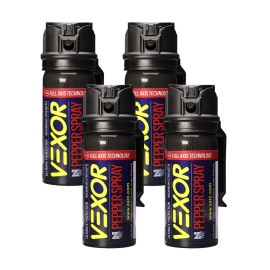 Vexor Pepper Spray Full Axis with Belt Clip for Self Defense - 4 Pack, Maximum Police Strength, 20-Foot Range, Full Axis Capability, Flip Top Safety for Quick and Accurate Aim and Protection