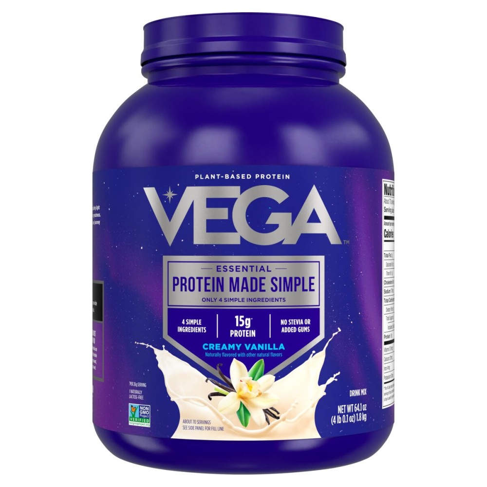 Vega Protein Made Simple Vanilla XL Value Tub (70 Servings) Stevia Free Vegan Protein Powder, Plant Based, Healthy, Gluten Free, Pea Protein for Women and Men, 4.01lbs