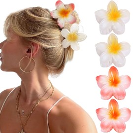 GQLV Hawaiian Flower Claw Hair Accessories for Women - 4PCS Large Nonslip Clips for Thick and Thin Hair, Strong Hold, Cute Banana Clips