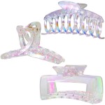 Kitiin Hair Clips, Iridescent Clear Strong Jaw Claw Clips for Women Girls, Hair Accessories, 3 Pcs