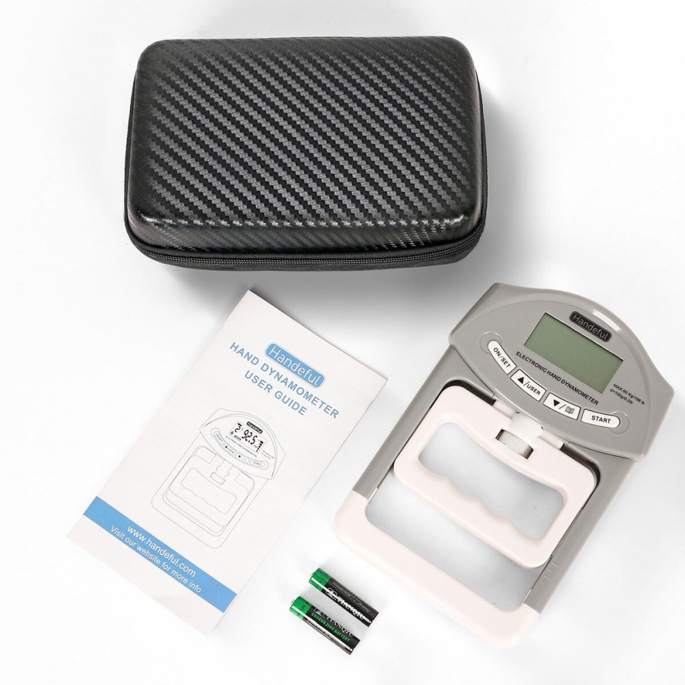 Handeful Grip Strength Tester with Zipper Bag, Digital Hand Dynamometer Grip Strength Measurement Meter Auto Capturing Electronic Hand Grip Power 198Lbs / 90Kgs