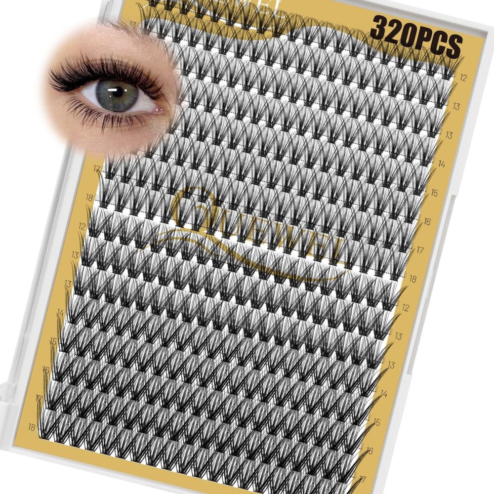 QUEWEL Lash Clusters 320Pcs Cluster Lashes 30D+40D D Curl Lash Cluster Eyelash Extensions Mix12-18mm Individual Eyelashes Clusters Wispy Lash Clusters Thin Band Soft to Use at Home(30D+40D D Mix12-18)