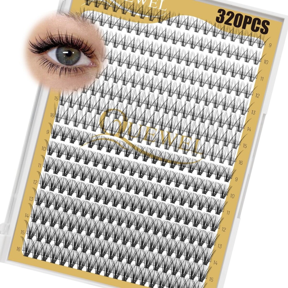 QUEWEL Lash Clusters 320Pcs Cluster Lashes 20D+30D C Curl Lash Cluster Eyelash Extensions Mix9-16mm Individual Eyelashes Clusters Wispy Lash Clusters Thin Band Soft to Use at Home(20D+30D C Mix9-16)