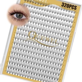 QUEWEL Lash Clusters 320Pcs Cluster Lashes 10D C Curl Lash Cluster Eyelash Extensions Mix9-16mm Individual Eyelashes Clusters Wispy Lash Clusters Thin Band Soft to Use at Home(10D C Mix9-16)