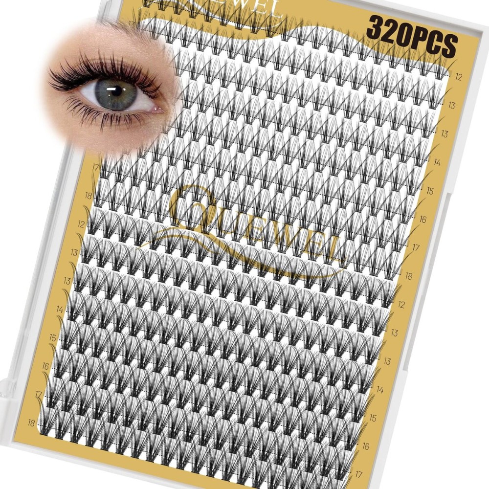 QUEWEL Lash Clusters 320Pcs Cluster Lashes 20D+30D D Curl Lash Cluster Eyelash Extensions Mix12-18mm Individual Eyelashes Clusters Wispy Lash Clusters Thin Band Soft to Use at Home(20D+30D D Mix12-18)