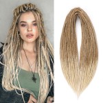 Leeven Double Ended Dreadlock Extensions 24 Inch Ombre Blonde Synthetic 0.6 cm Width Thin DE Dreads Crochet Hippie Wool Dreads 10 Strands Handmade Soft Loc Extensions for Women Men