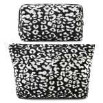 SOIDRAM 2 Pieces Leopard Print Makeup Bag Large Cosmetic Bag Capacity Canvas Mix Travel Toiletry Bag Organizer Cute Makeup Brushes Aesthetic Accessories Storage Bag for Women, Leopard Print Mix Black