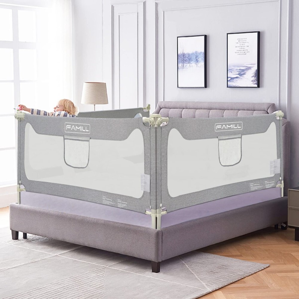 FAMILL Toddler Bed Rails, Upgraded Baby Safety Guard with U-Shape Base for Carlifonia King Bed (Grey, 82.7, 1 Side)