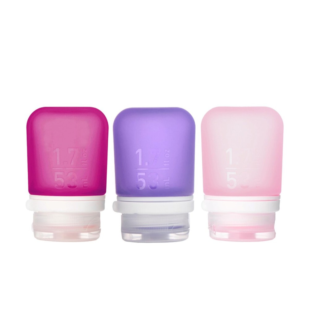 humangear GoToob+ Refillable Silicone Travel Size Bottles with Locking Cap, 3pk Set, Rose/Lilac/Magenta, Small (1.7 fl.oz; 53ml)