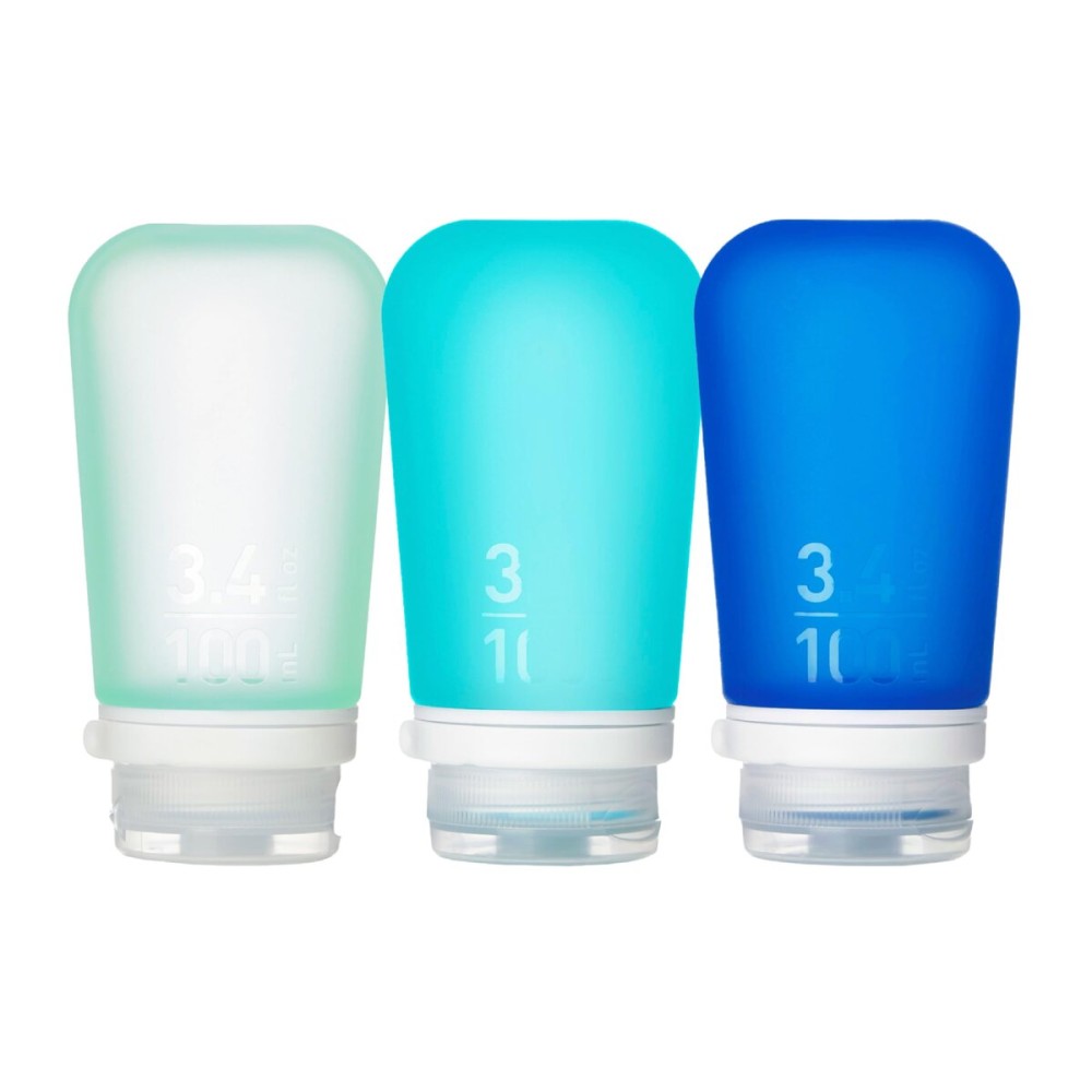 humangear GoToob+ 3-Pack (Large) | Refillable Silicone Travel Bottle | Locking Lid | Food-Safe Material | Mint/Aqua/Teal, Large (3.4 fl.oz.; 100ml)