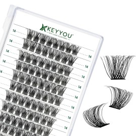Lash Clusters 96pcs Individual Lashes Y11 D Curl 14mm Cluster Lashes KEYYOU Volume Wispy Lash Extension Soft&Comfortable Easy DIY at Home(Y11 D-14mm)