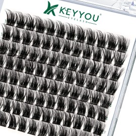 Lash Clusters 96pcs Individual Lashes Y08 D Curl 14mm Cluster Lashes KEYYOU Volume Wispy Lash Extension Soft&Comfortable Easy DIY at Home(Y08 D-14mm)