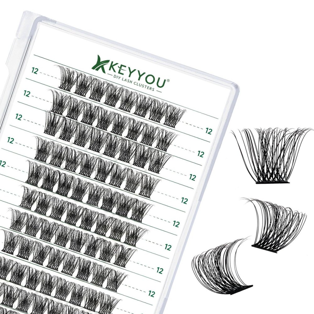 Lash Clusters 96pcs Individual Lashes Y11 D Curl 12mm Cluster Lashes KEYYOU Volume Wispy Lash Extension Soft&Comfortable Easy DIY at Home(Y11 D-12mm)