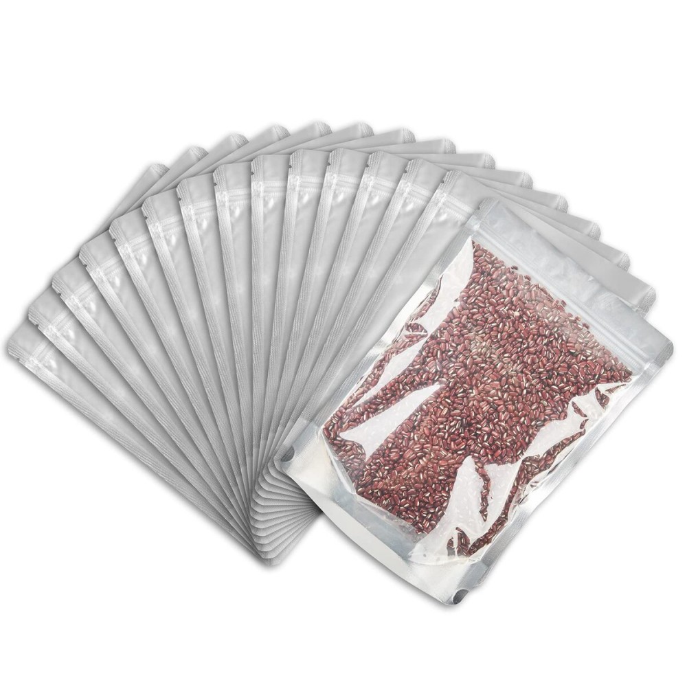 7 x 10 Stand Up Pouch Bags, 100 Pack - Clear Front & Aluminum Foil Back, Resealable and Heat Sealable Storage Bags for Food, Snacks, Coffee, Candy, and More