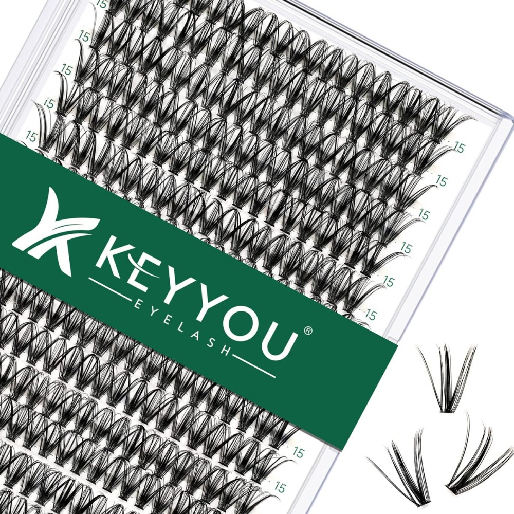 Lash Clusters 300pcs Individual Lashes 30D 0.07D Curl 15mm DIY Eyelash Extension KEYYOU Large Tray Volume Soft&Natural Cluster Lashes(30D-0.07D,15