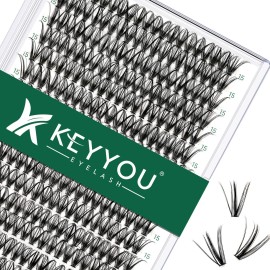 Lash Clusters 300pcs Individual Lashes 30D 0.07D Curl 15mm DIY Eyelash Extension KEYYOU Large Tray Volume Soft&Natural Cluster Lashes(30D-0.07D,15