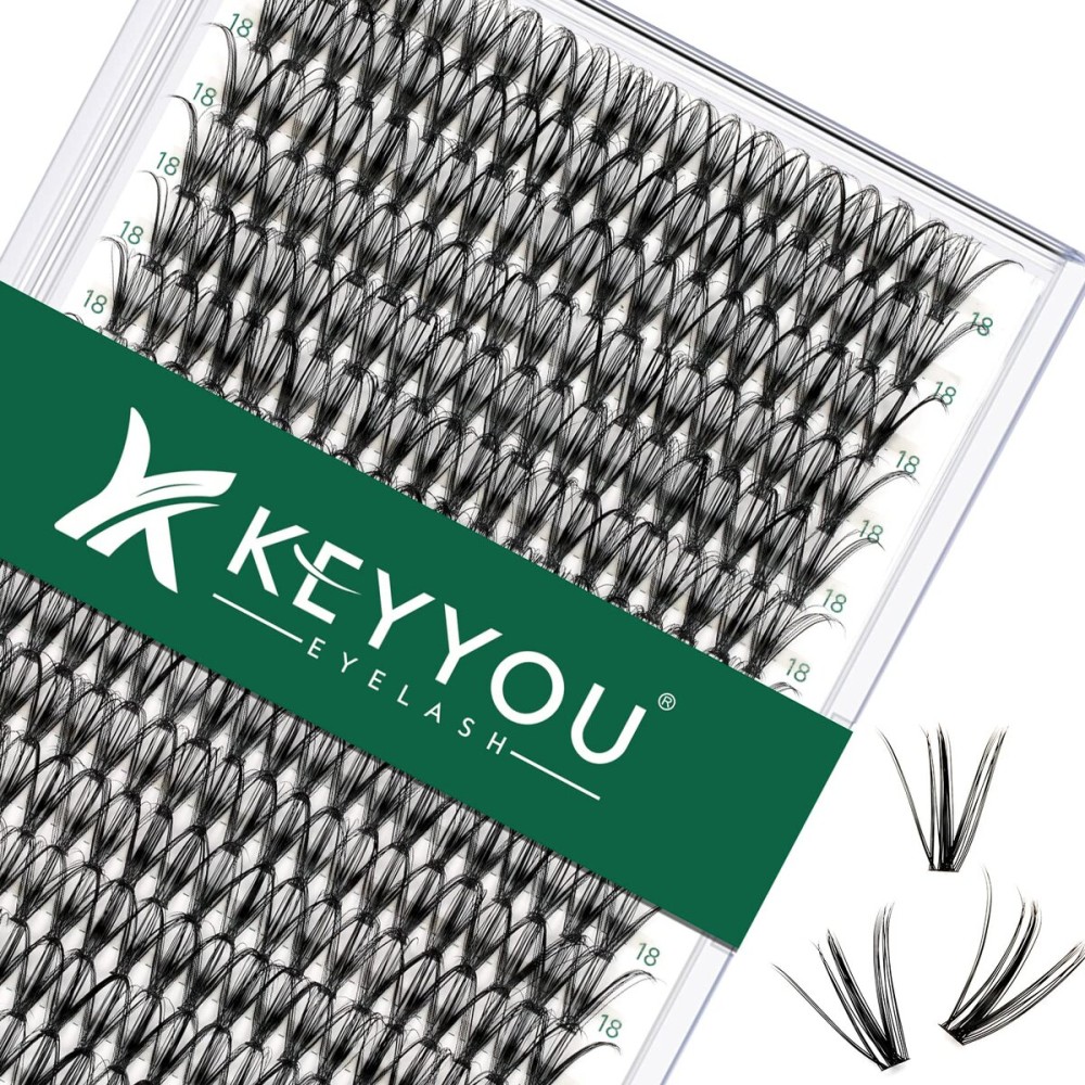 Lash Clusters 300pcs Individual Lashes 30D 0.07D Curl 18mm DIY Eyelash Extension KEYYOU Large Tray Volume Soft&Natural Cluster Lashes(30D-0.07D,18