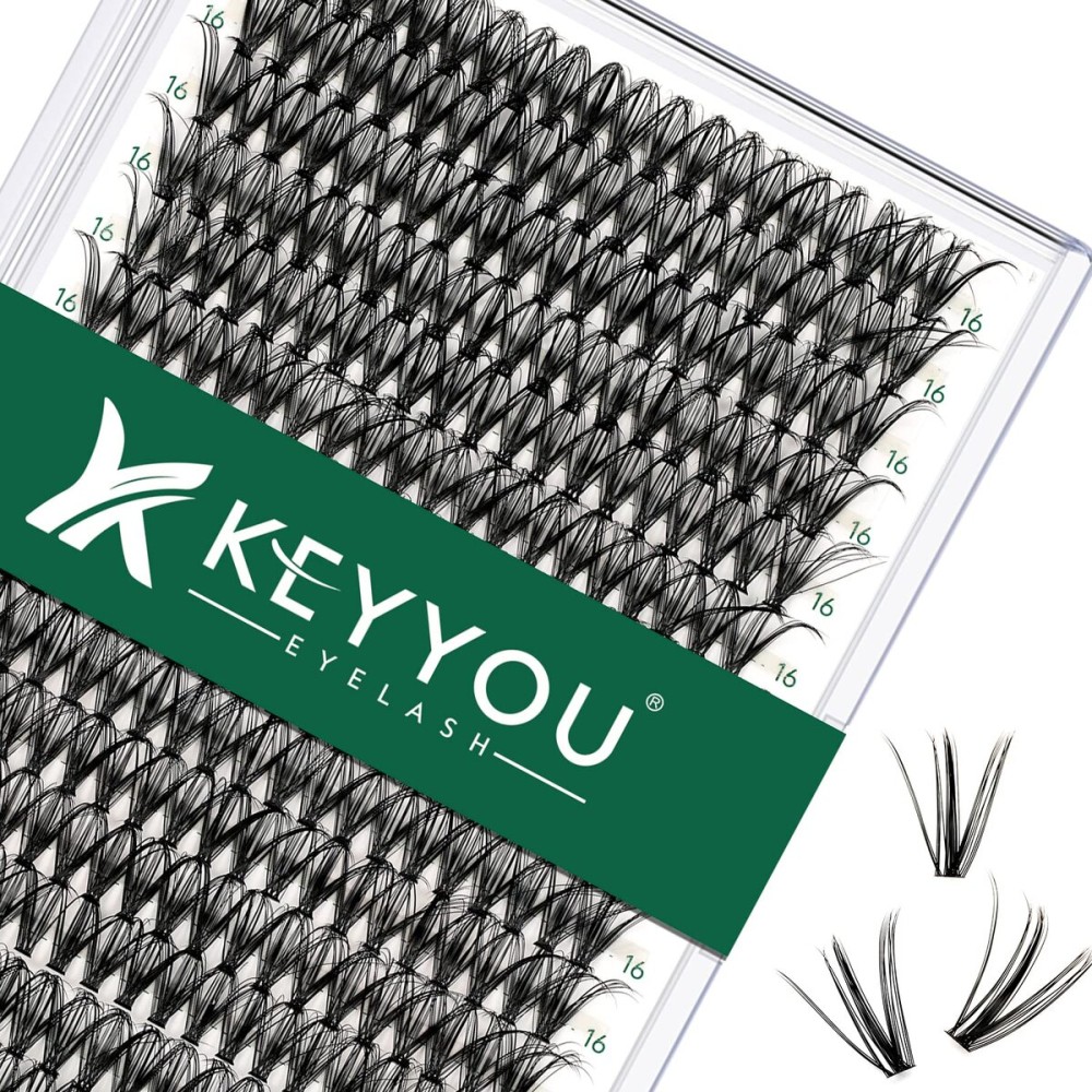 Lash Clusters 300pcs Individual Lashes 30D 0.07D Curl 16mm DIY Eyelash Extension KEYYOU Large Tray Volume Soft&Natural Cluster Lashes(30D-0.07D,16