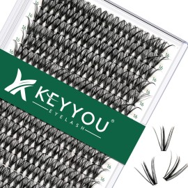 Lash Clusters 300pcs Individual Lashes 30D 0.07D Curl 16mm DIY Eyelash Extension KEYYOU Large Tray Volume Soft&Natural Cluster Lashes(30D-0.07D,16
