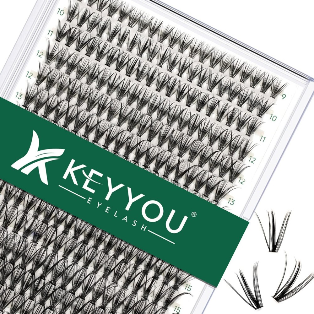 Lash Clusters 300pcs Individual Lashes 30D 0.07D Curl 9-18MIX DIY Eyelash Extension KEYYOU Large Tray Volume Soft&Natural Cluster Lashes(30D-0.07D,9-18MIX