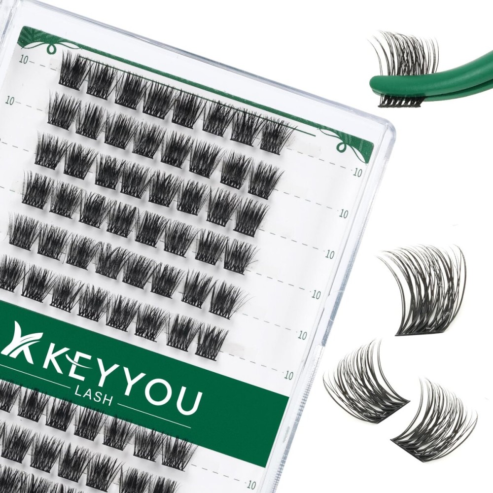 Lash Clusters 96pcs Individual Lashes D Curl 10mm Cluster Lashes KEYYOU Volume Wispy Lash Extension Soft&Comfortable Easy DIY at Home(Y11 D-10mm)