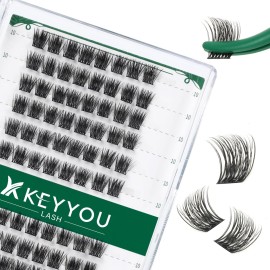 Lash Clusters 96pcs Individual Lashes D Curl 10mm Cluster Lashes KEYYOU Volume Wispy Lash Extension Soft&Comfortable Easy DIY at Home(Y11 D-10mm)