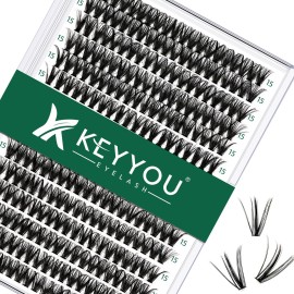 Lash Clusters 300pcs Individual Lashes 40D 0.07D Curl 15mm DIY Eyelash Extension KEYYOU Large Tray Volume Soft&Natural Cluster Lashes(40D-0.07D,15