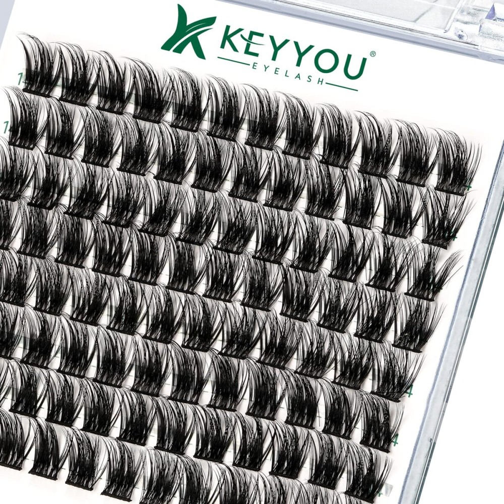 Lash Clusters 96pcs Individual Lashes Y08 D Curl 10mm Cluster Lashes KEYYOU Volume Wispy Lash Extension Soft&Comfortable Easy DIY at Home(Y08 D-10mm)