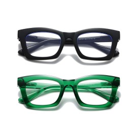 Hubeye Oprah Style Readers for Women Stylis Style Reading Glasses with Blue Light Blocking and Spring HingeBlack/Green+0.0