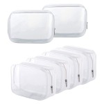 6 Pack Clear Toiletry Carry Pouch with Zipper Portable Plastic Waterproof Cosmetic Bag TSA Approved for Vacation Travel Bathroom and Organizing (White, Large)