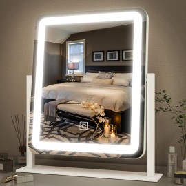 FENNIO Vanity Mirror with Lights - 15x12.6 LED Lighted Makeup Mirror, Large Makeup Mirror with Lights, Touch Screen with 3-Color Lighting, Dimmable, for Vanity Desk Tabletop, Bedroom