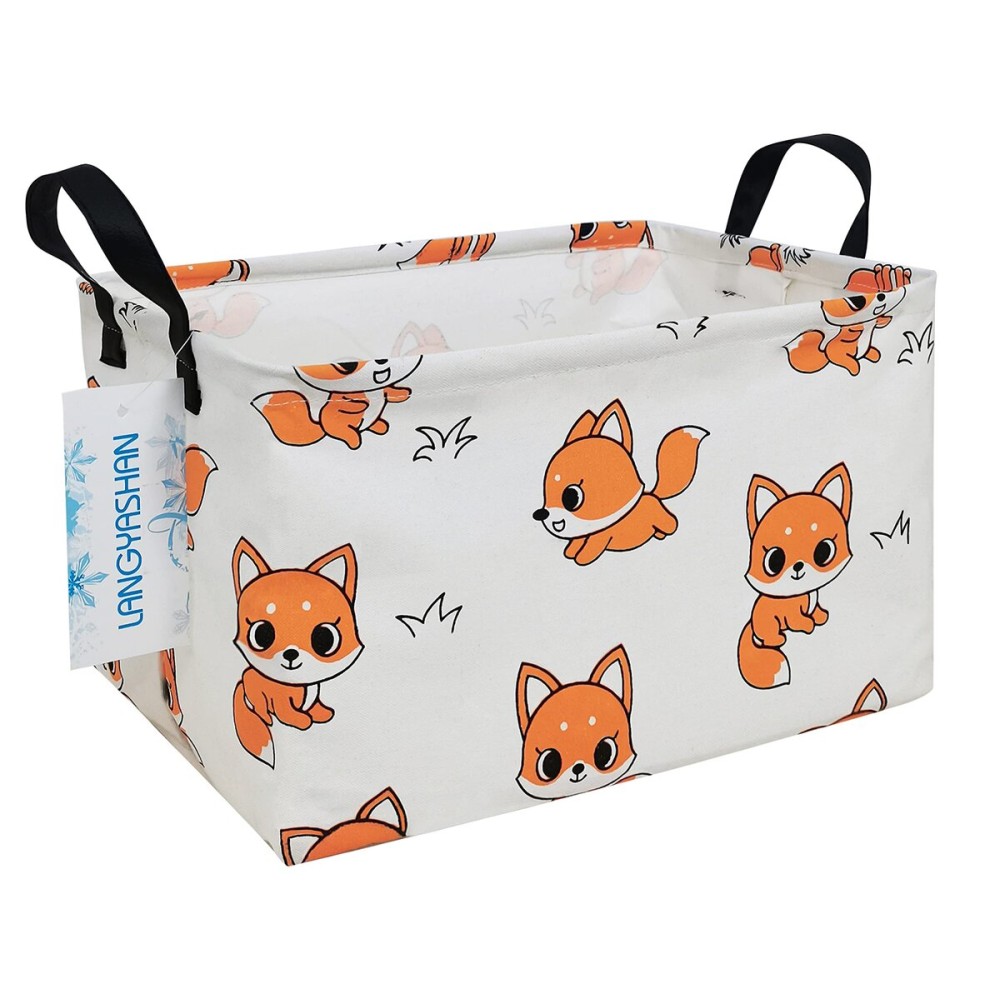 LANGYASHAN Rectangular Storage Bin Collapse Canvas Fabric Cartoon Storage Basket with Handles for Organizing Home Kitchen Boys and Girls Toys Office Closet Shelf Baskets(Rec Fox)