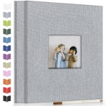 Artfeel Photo Album Self Adhesive Scrapbook Album for 3x5 4x6 5x7 8x10 Pictures, 60 Pages Linen Cover with Display Window DIY Photo Book,Ideal Gifts for Family Travel Wedding Baby