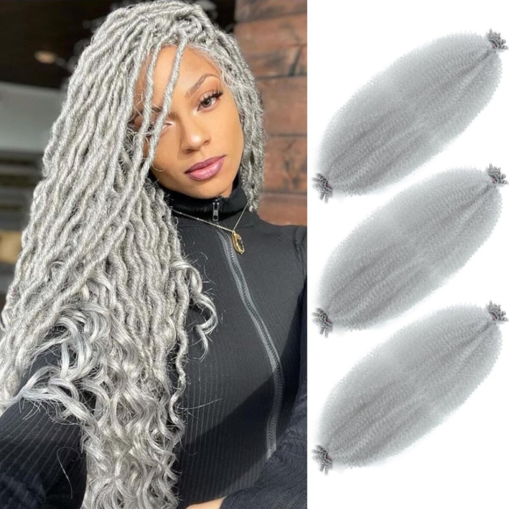 Afro Twist Hair 12 Inch 3 Packs, Springy Afro Twist Hair Pre Fluffed Spring Twist Hair Pre Separated Wrapping Hair for Soft Locs Hair Extensions (12 Inch (Pack of 3), Gray)