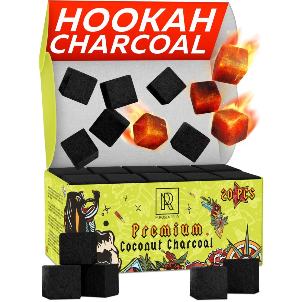 Hookah Charcoal Hookah Coals for Hookah Coconut - 20 Count & 10 oz - Premium Quality 25mm (1x1x1 in) - 100% Natural Coconut Charcoal Hookah Cubes - NOT Quick Light Shisha Charcoal