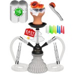White Hookah Set 2 Hose Hookah - LilOne 12 White Mini Hookah Combo Kit Shisha Hooka Set with Prepunched Foil Hookas Bowl Disposable Tips Mouthpiece Tongs Portable Hookah Pipe - Hooka Machines