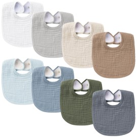 Konssy Muslin Baby Bibs 8 Pack Baby Bandana Drool Bibs Cotton for Unisex Boys and Girls, Soft Absorbent Set for Teething and Drooling