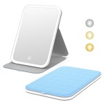 Kintion Travel Makeup Mirror, Portable LED Lighted Makeup Mirror, 360 Rotation Touch Screen Vanity Mirror, 60 LEDs, 3-Color Dimmable Lighting, Rechargeable Tabletop Folding Cosmetic Mirror, Blue