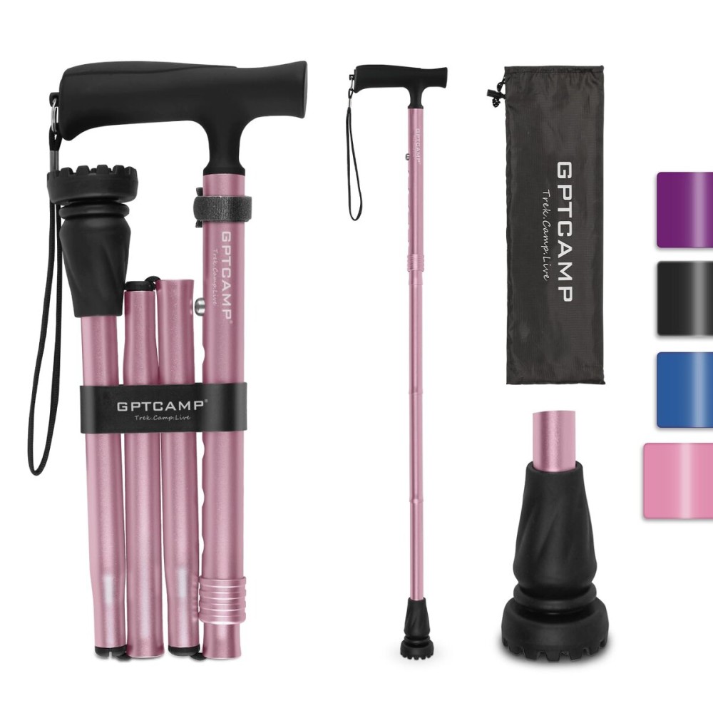 GPTCAMP G2 Walking Stick, Fold-up Walking Cane for Women and Men with Wrist Strap, Portable, Foldable, Collapsible, Lightweight and Sturdy with Comfortable T Handle