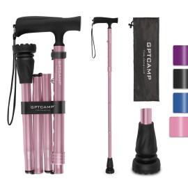 GPTCAMP G2 Walking Stick, Fold-up Walking Cane for Women and Men with Wrist Strap, Portable, Foldable, Collapsible, Lightweight and Sturdy with Comfortable T Handle